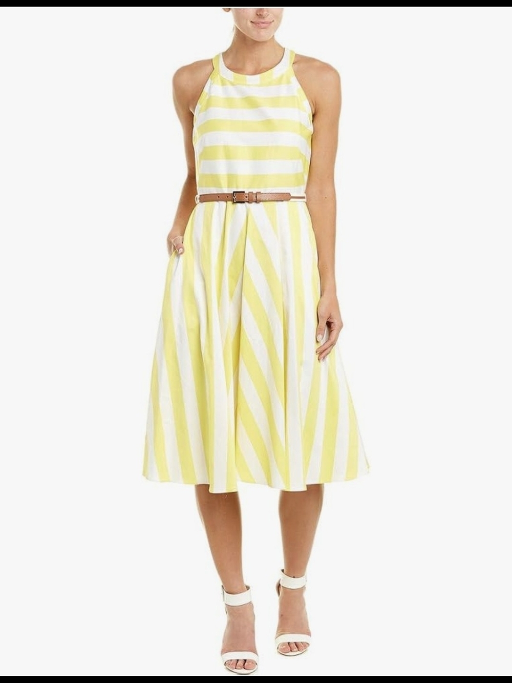 Eliza J Yellow & White Striped Halter Midi Dress